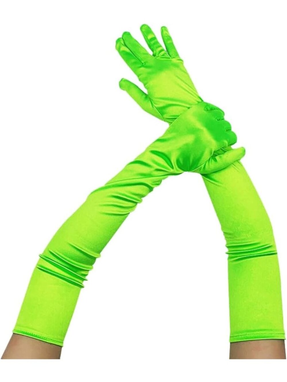 Women's Fluorescent Green 1920s Elbow Length Stretchy Satin Long Opera Gloves